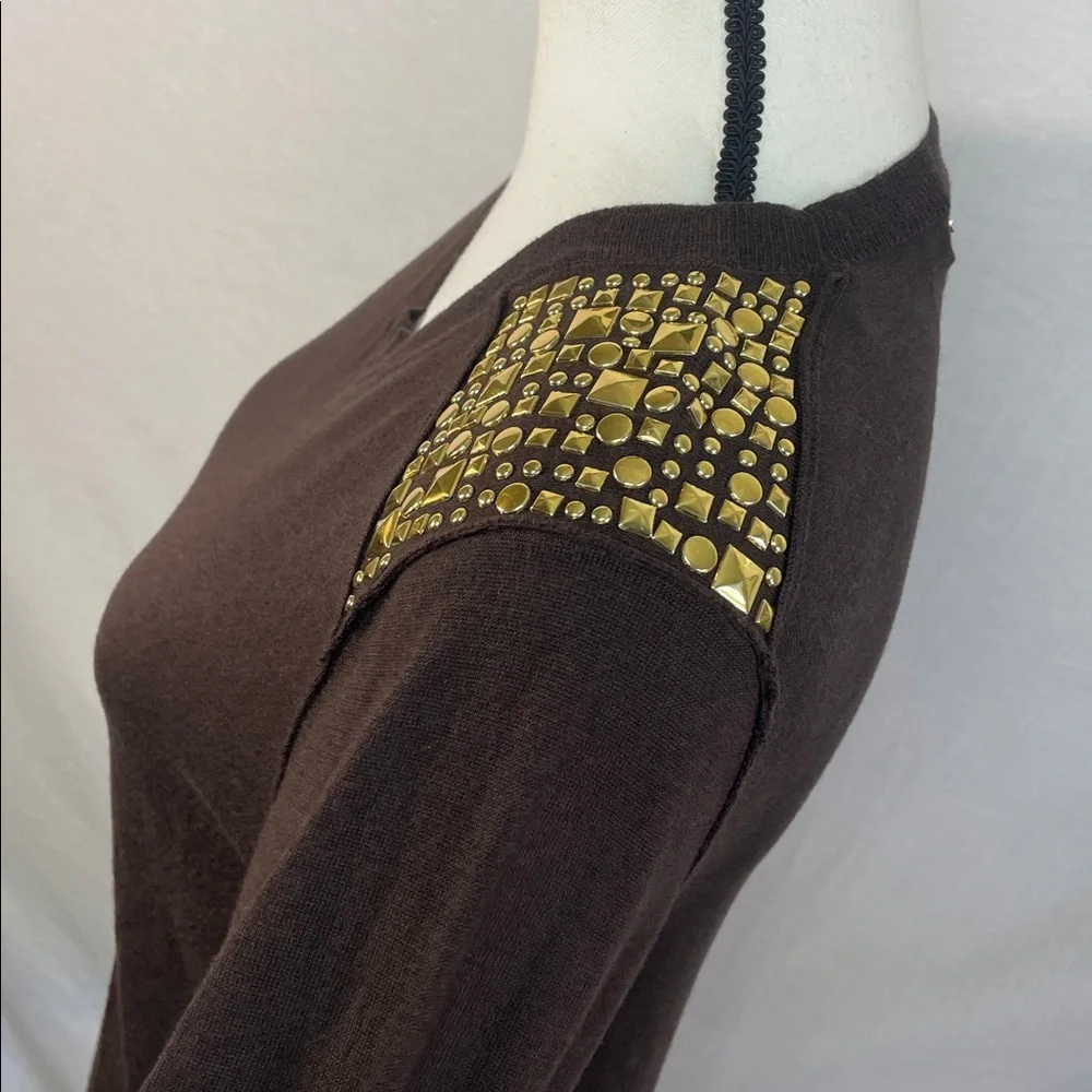 Michael Kors Chocolate Long Sleeve Top with Gold Details